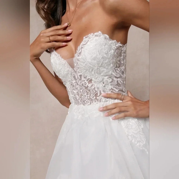 Lulus Mine, All Mine White Embroidered Organza Strapless A-Line Gown Wedding - Picture 4 of 13